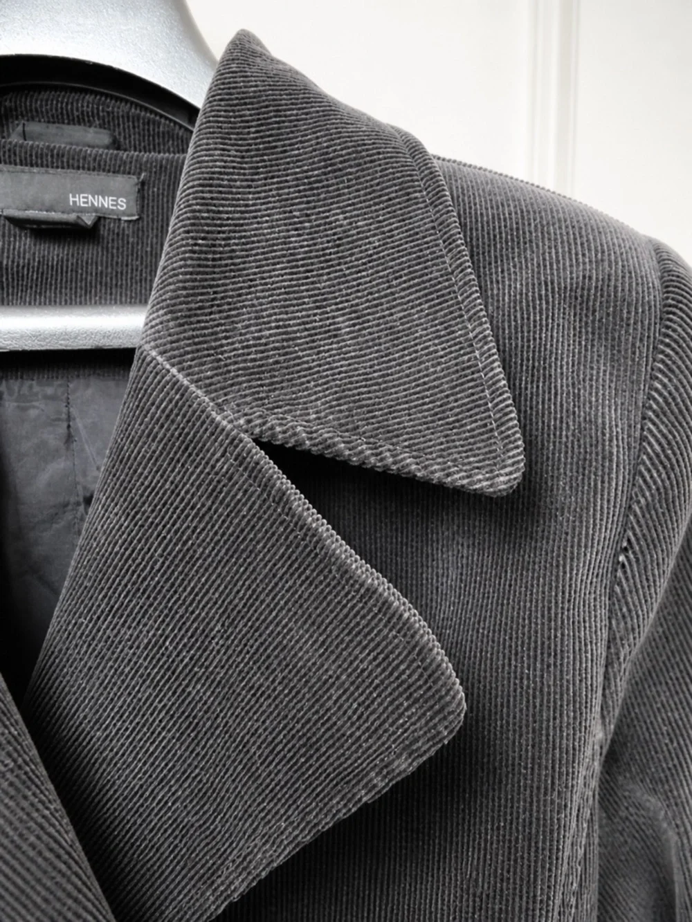 H&M Black Corduroy PeaCoat Double Breasted Longline Tailored Coat Size 12